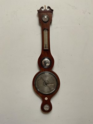 Lot 1286 - A Georgian mahogany banjo barometer, 98cm.