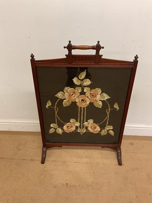 Lot 490 - A 19th century mahogany embroidered fire...