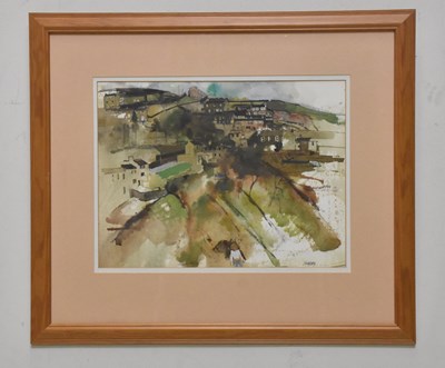 Lot 1713 - TREVOR STUBLEY; watercolour, village scene,...