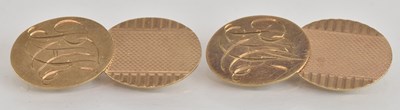 Lot 1378 - A pair of 9ct yellow gold oval faced cufflinks,...