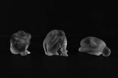 Lot 72 - LALIQUE, FRANCE; three frosted glass models of...