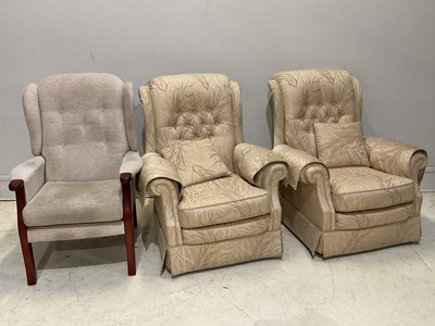 Lot 1179 - A reproduction upholstered armchair, and a...