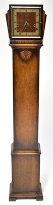 Lot 98 - A 1930s longcase clock of small proportions,...
