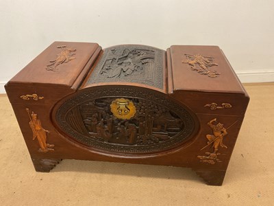 Lot 477 - A Chinese carved camphor wood blanket chest,...