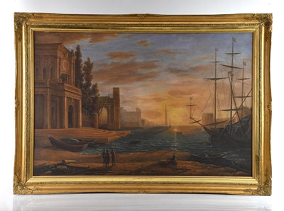 Lot 1692 - AFTER CLAUDE LORRAIN; oil on board, 'A seaport'...