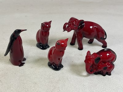 Lot 213 - ROYAL DOULTON; five 'Flambé' porcelain figures...
