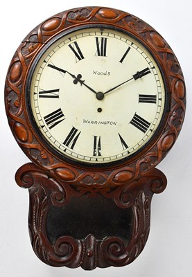 Lot 102 - WOODS; a carved wooden cased wall clock, the...