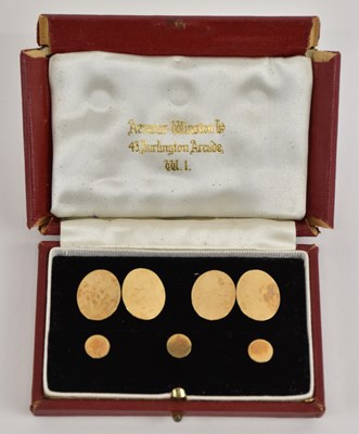 Lot 1375 - A cased pair of 9ct yellow gold oval faced...