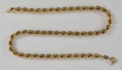 Lot 1325 - A 9ct yellow gold rope twist necklace, length...