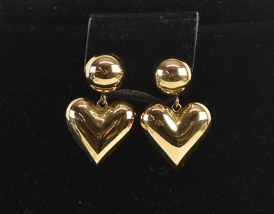 Lot 1372 - A pair of 14ct yellow gold heart shaped drop...