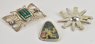 Lot 1394 - A Mexican 925 silver malachite set rectangular...