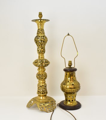 Lot 109 - Two brass table lamps, both in the Middle...