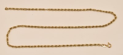 Lot 1386 - A dainty 9ct yellow gold rope twist necklace...