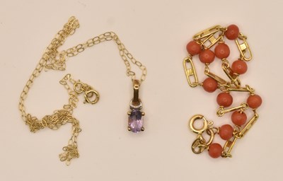 Lot 1375 - A 9ct dainty chain necklace, with claw set cut...