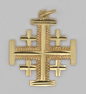 Lot 1392 - A yellow gold Jerusalem cross pendant, length...