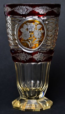 Lot 220 - A Bohemian glass vase overlaid with yellow...