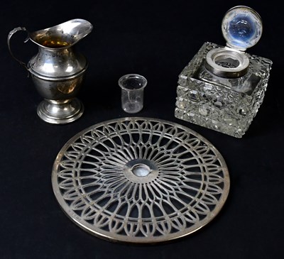 Lot 569 - A cut glass silver topped inkwell, initialled '...