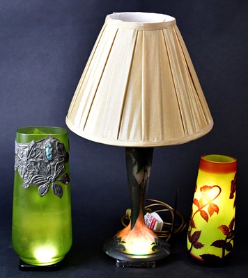 Lot 223 - A Portuguese Art Nouveau green glass vase or...