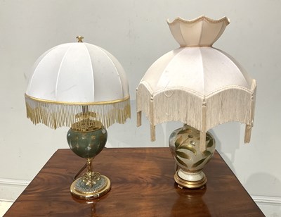 Lot 1305 - A modern gilt metal and composition twin light...