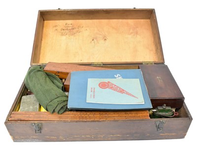 Lot 261 - A vintage stained wooden toolbox containing...