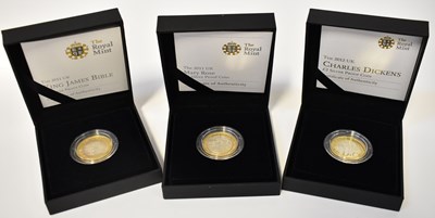 Lot 629 - THE ROYAL MINT; three silver proof £2 coins,...