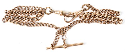 Lot 781 - A 9ct yellow gold watch chain set with a T-bar,...