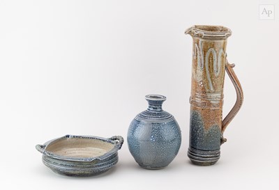 Lot 47 - BARRY HUGGETT; a tall salt glazed jug,...