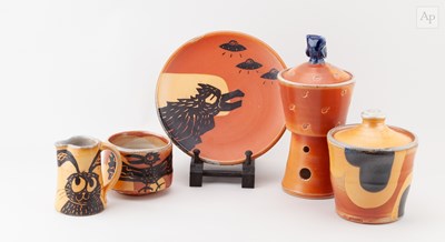 Lot 568 - RON PHILBECK; a group of soda glazed stoneware...