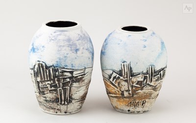 Lot 486 - PETER CLOUGH (born 1944); a near pair of ovoid...