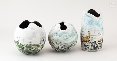 Lot 442 - PETER CLOUGH (born 1944); a trio of grogged...