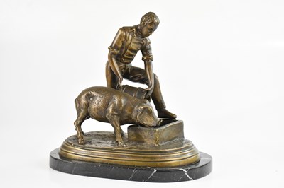 Lot 1347 - AFTER BONHEUR; a bronze figure of farmer...