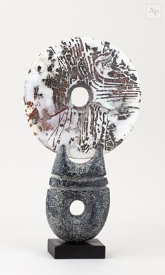 Lot 497 - PETER HAYES (born 1946); a raku disc with...