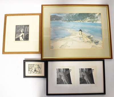 Lot 364 - GEORGE F REISS; linocut, 'The Captive Maid',...