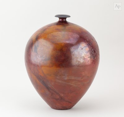 Lot 28 - ANDREW HILL (born 1964); a bulbous raku bottle...