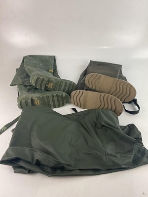 Lot 438 - Three pairs of fishing waders, one chest...