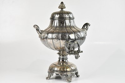Lot 23 - A large Victorian silver plated tea urn,...