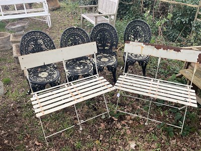 Lot 1241 - Four aluminium black painted garden chairs,...