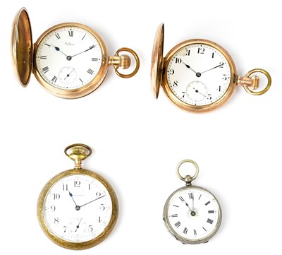 Lot 767 - Three gold-plated pocket watches including two...