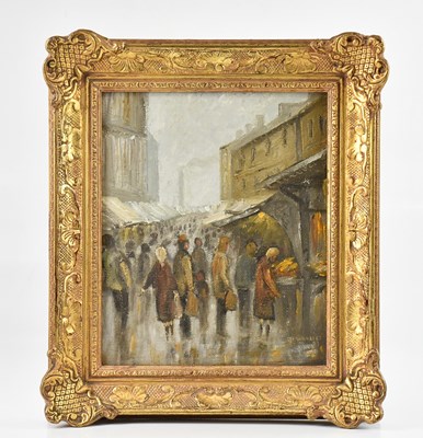 Lot 105 - B WOOLLEY; oil on board, 'A Wet Market Day,...