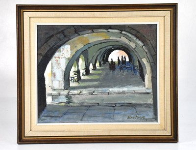 Lot 1537 - ALAN MOORE; oil on board, 'Soportales, Gerona',...
