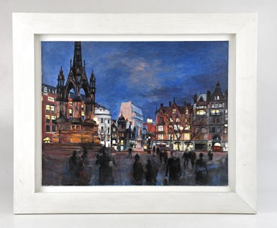 Lot 104 - JOHN BURKE; oil on board, 'Albert Square,...