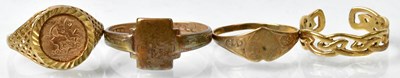 Lot 672 - Four 9ct gold rings, comprising a St Georges'...