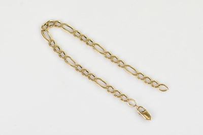 Lot 102 - A yellow metal flat link bracelet, stamped '9K'...