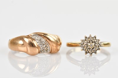 Lot 626 - A 9ct yellow gold diamond set cluster ring,...