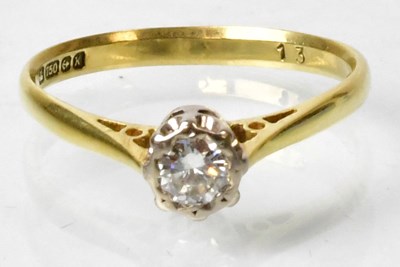 Lot 683 - An 18ct gold ring claw set with solitaire...