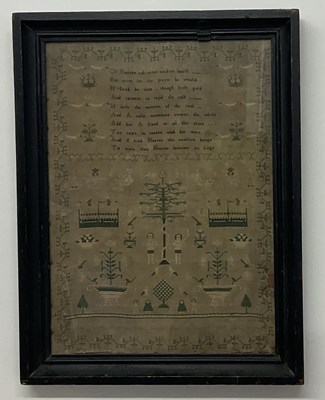 Lot 92 - A Victorian Adam and Eve embroidered sampler,...