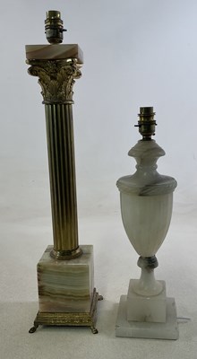 Lot 614 - A onyx and brass Corinthum column table lamp,...
