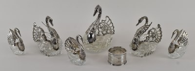 Lot 1048 - A graduated set of six cut glass and 925...