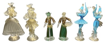 Lot 656 - MURANO; three pairs of 1950s art glass figures...