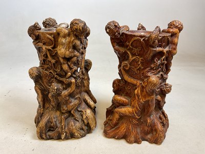 Lot 664 - A large pair of plaster 'grotto' groups,...